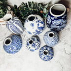Blue Porcelain Plant Vases Set, Modern Indoor Decorative Planters For Home BandsCo Straps