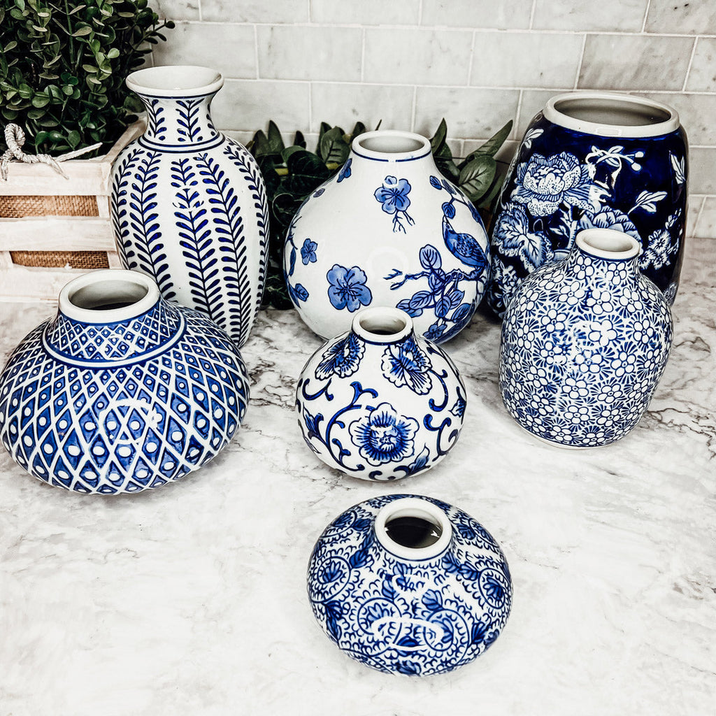 Blue Porcelain Plant Vases Set, Modern Indoor Decorative Planters For Home BandsCo Straps