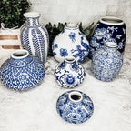 Blue Porcelain Plant Vases Set, Modern Indoor Decorative Planters For Home BandsCo Straps