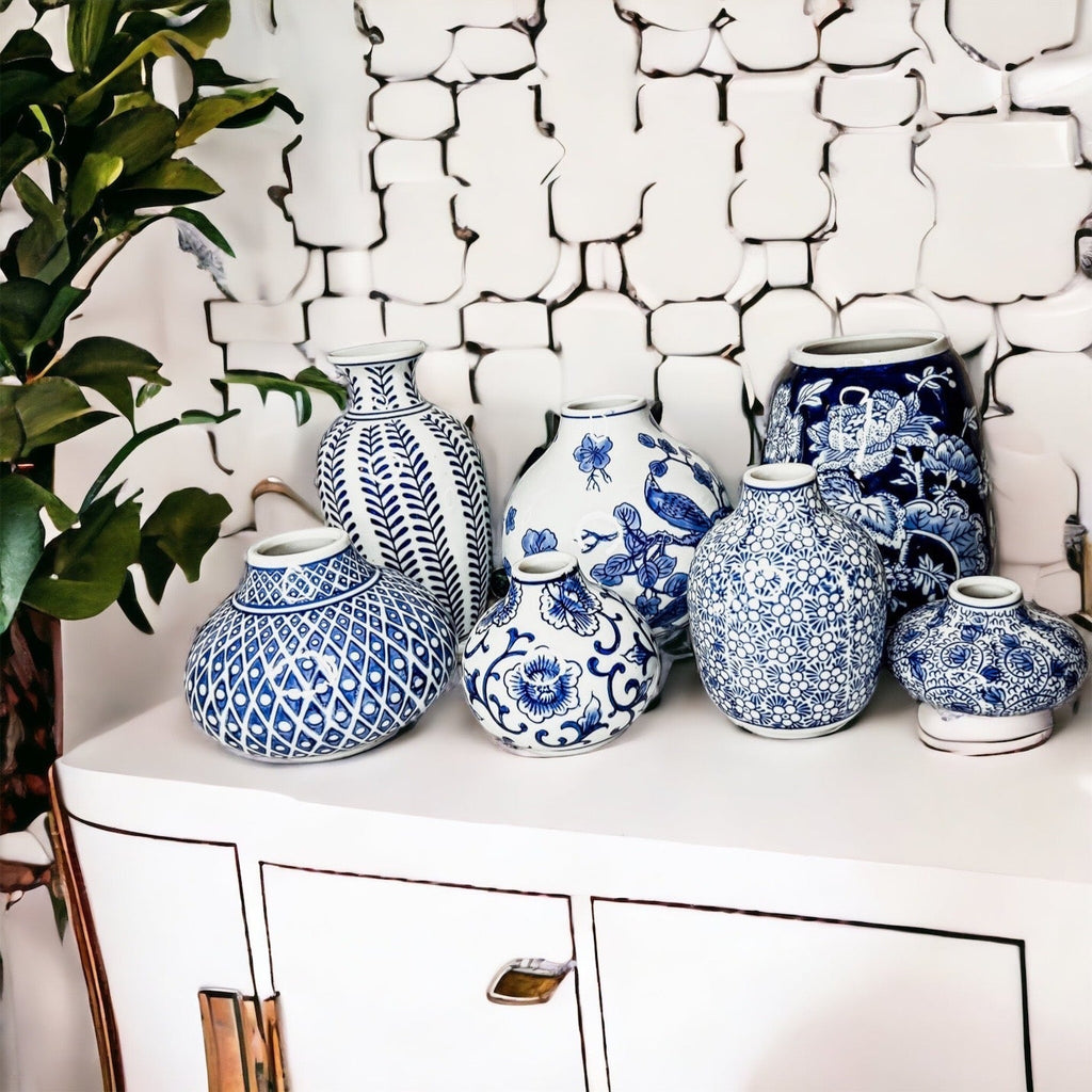 Blue Porcelain Plant Vases Set, Modern Indoor Decorative Planters For Home BandsCo Straps