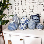 Blue Porcelain Plant Vases Set, Modern Indoor Decorative Planters For Home BandsCo Straps
