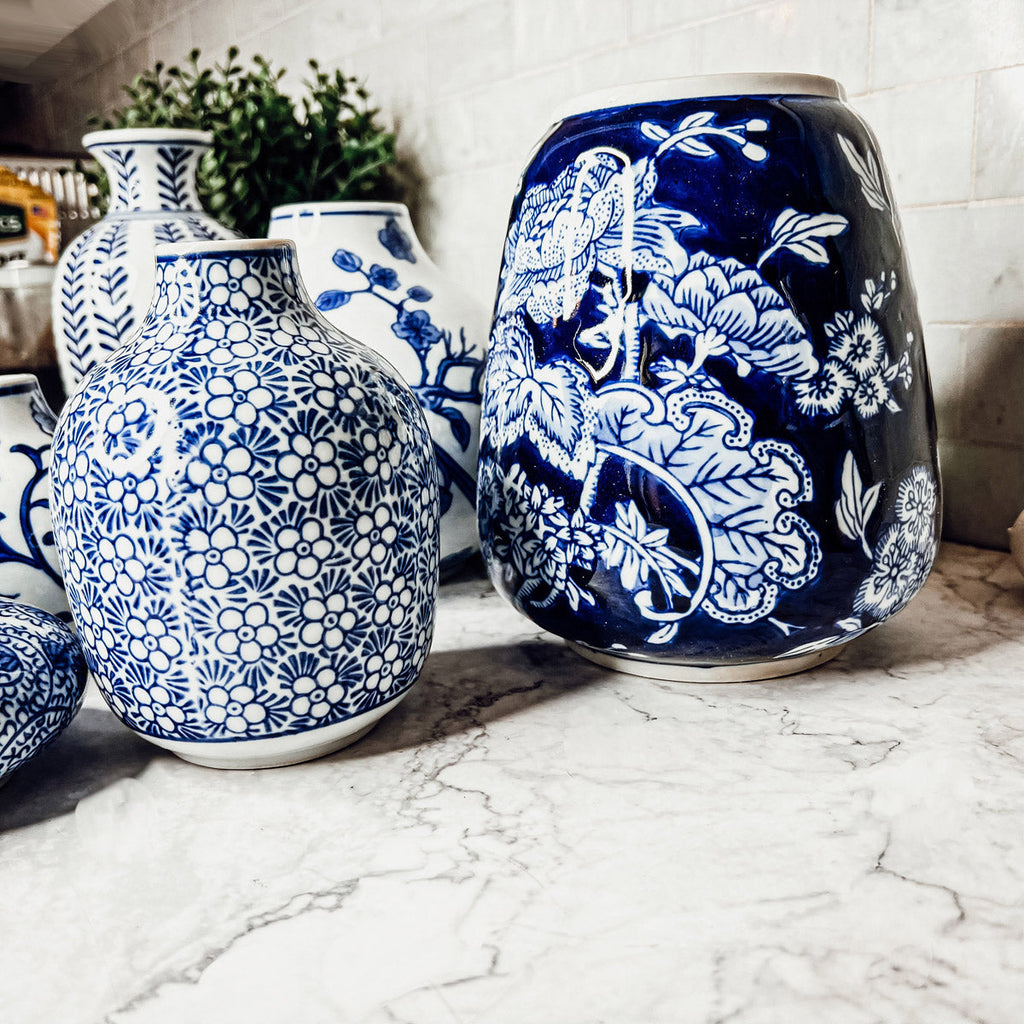Blue Porcelain Plant Vases Set, Modern Indoor Decorative Planters For Home BandsCo Straps