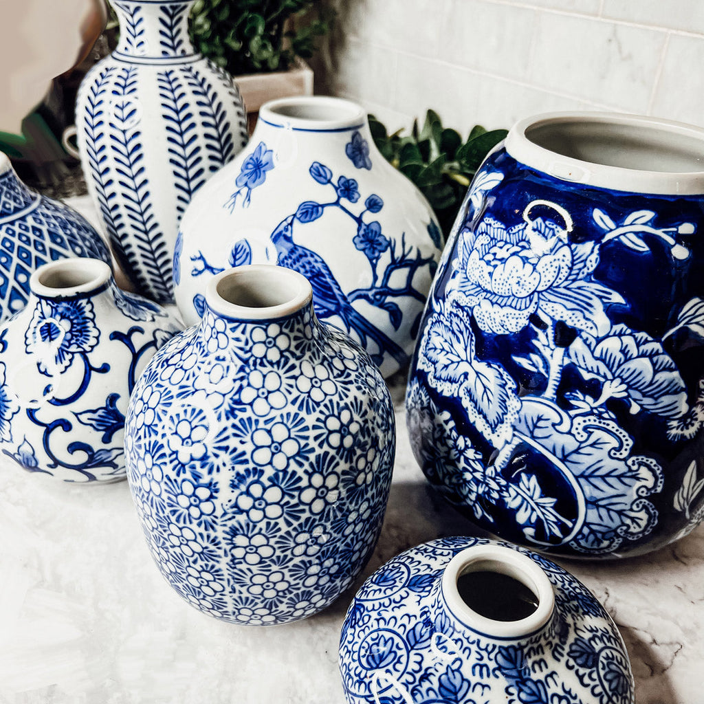 Blue Porcelain Plant Vases Set, Modern Indoor Decorative Planters For Home BandsCo Straps