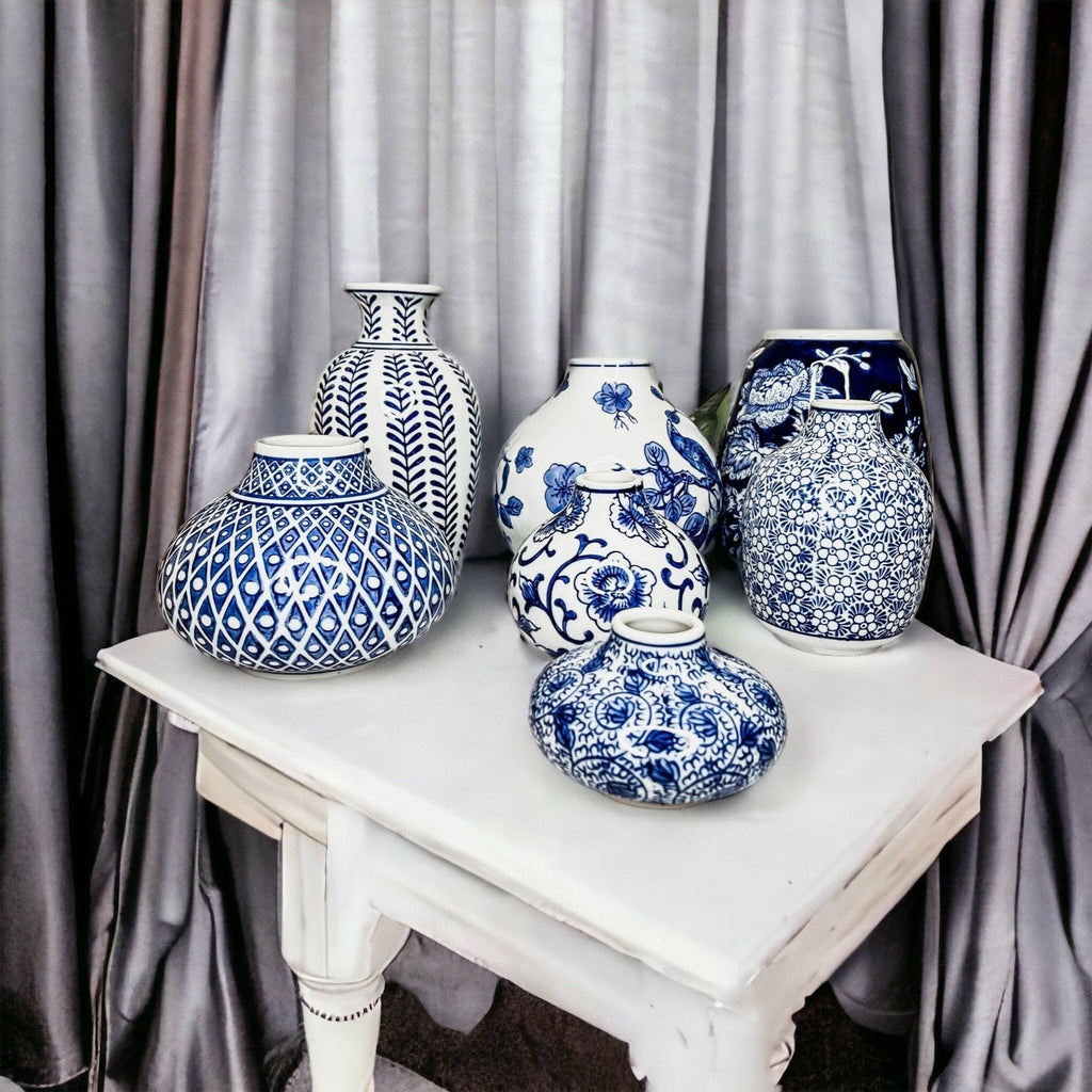 Blue Porcelain Plant Vases Set, Modern Indoor Decorative Planters For Home BandsCo Straps