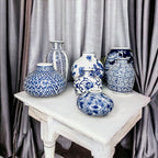 Blue Porcelain Plant Vases Set, Modern Indoor Decorative Planters For Home BandsCo Straps