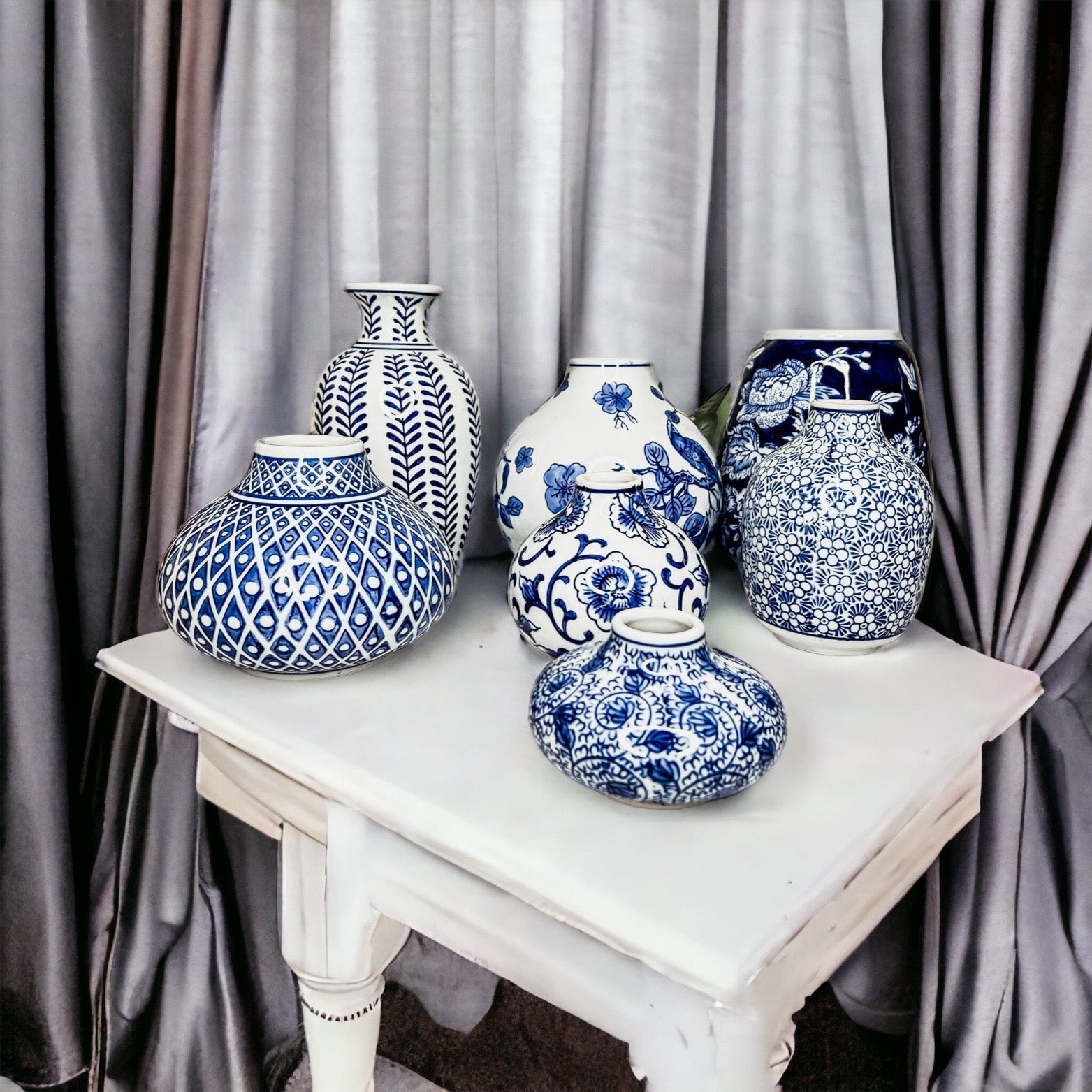 Blue Porcelain Plant Vases Set, Modern Indoor Decorative Planters For Home BandsCo Straps