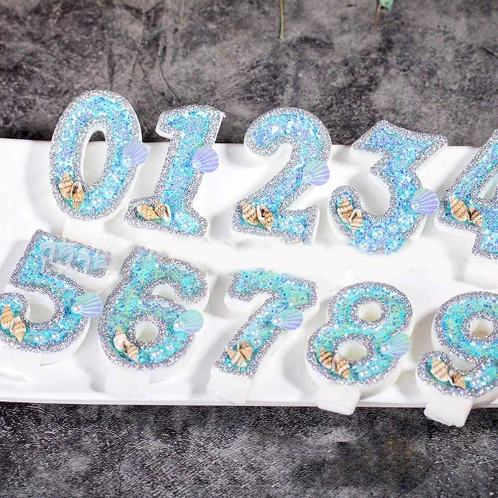 Blue Shell Glitter Number Birthday Candles Numeral Birthday Candles Cake Numeral Candles Number 0-9 Glitter Cake Topper Decoration for Birthday Wedding Anniversary Party Cake Toppers Birthday Wedding Digital Cakes Dessert Decor Birthday Decoration Stevvex