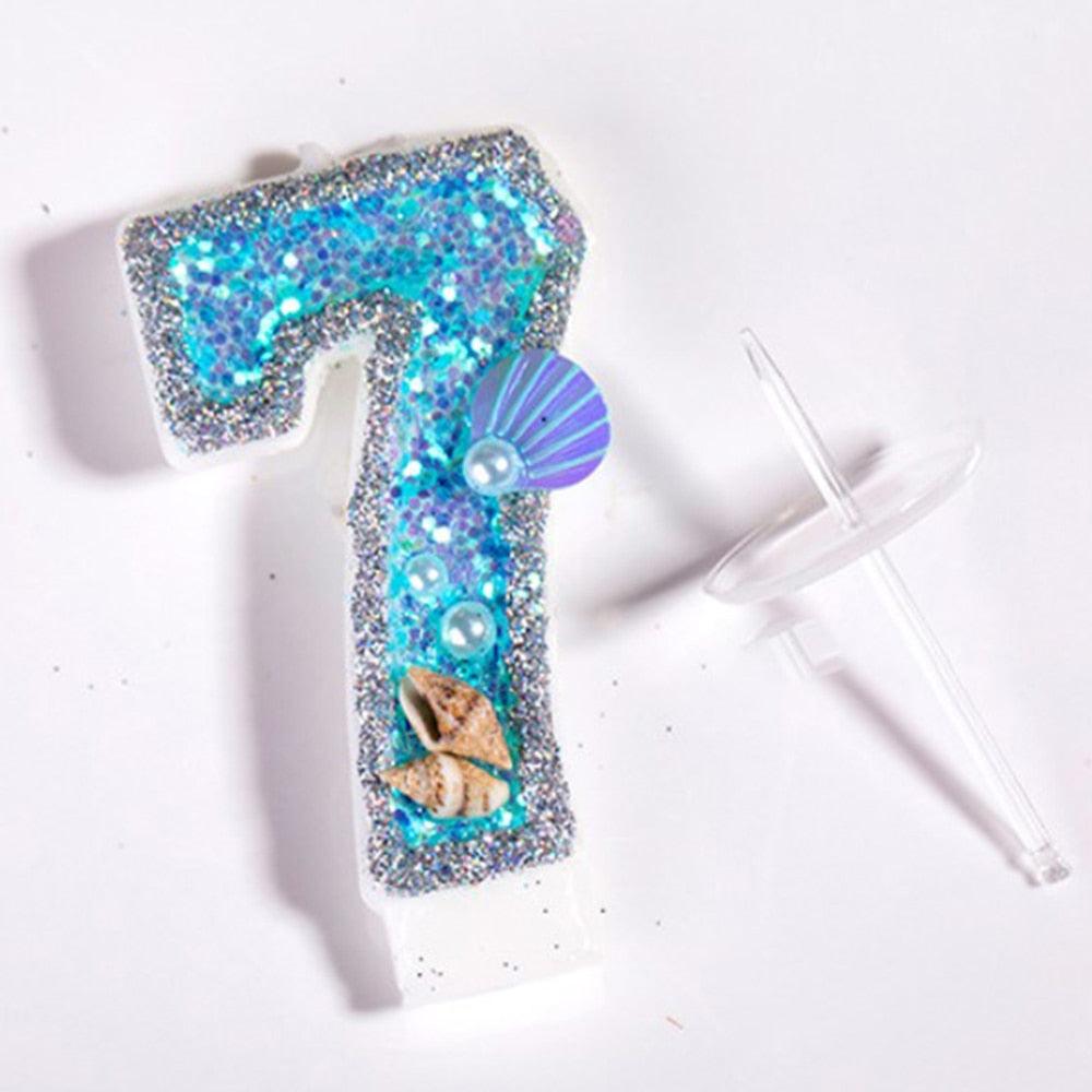 Blue Shell Glitter Number Birthday Candles Numeral Birthday Candles Cake Numeral Candles Number 0-9 Glitter Cake Topper Decoration for Birthday Wedding Anniversary Party Cake Toppers Birthday Wedding Digital Cakes Dessert Decor Birthday Decoration Stevvex