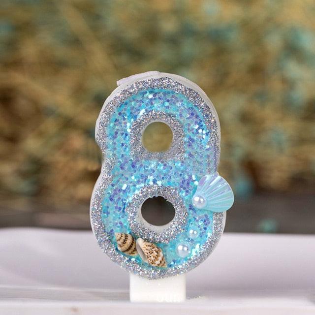 Blue Shell Glitter Number Birthday Candles Numeral Birthday Candles Cake Numeral Candles Number 0-9 Glitter Cake Topper Decoration for Birthday Wedding Anniversary Party Cake Toppers Birthday Wedding Digital Cakes Dessert Decor Birthday Decoration Stevvex