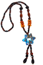 Blue Star Glass Pendant Necklace Long Beaded Adjust Boho