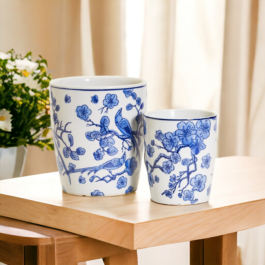 Blue White Chinoiserie Ceramic Vase Planter for Indoor Plants Decorative