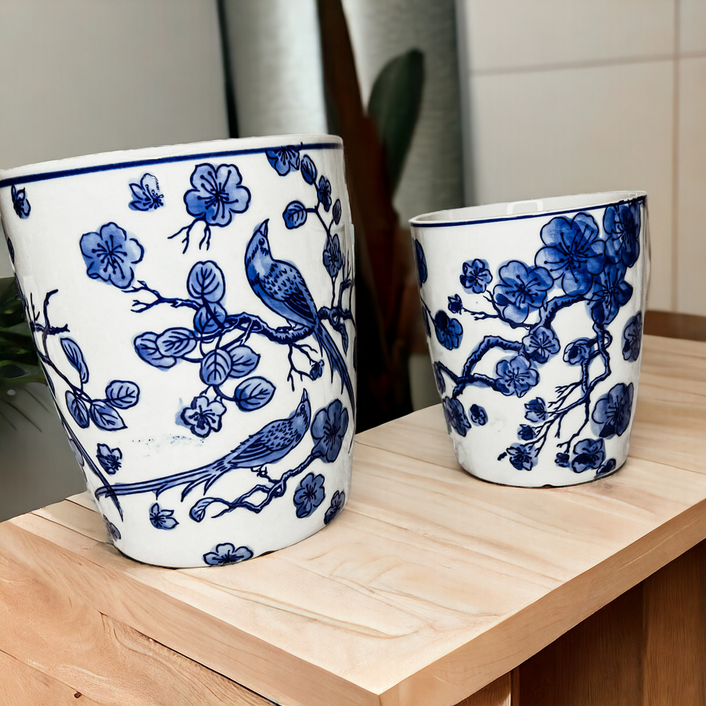 Blue White Chinoiserie Ceramic Vase Planter for Indoor Plants Decorative