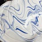 Blue White Marble Pumpkin Serving Platters Set of 2 With Gold Stem BandsCo Straps