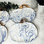 Blue White Marble Pumpkin Serving Platters Set of 2 With Gold Stem BandsCo Straps