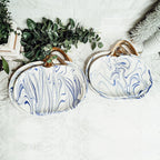 Blue White Marble Pumpkin Serving Platters Set of 2 With Gold Stem BandsCo Straps