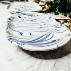 Blue White Marble Pumpkin Serving Platters Set of 2 With Gold Stem BandsCo Straps