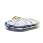 Blue White Marble Pumpkin Serving Platters Set of 2 With Gold Stem BandsCo Straps