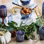 Blue White Marble Pumpkin Serving Platters Set of 2 With Gold Stem BandsCo Straps