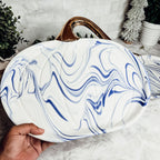 Blue White Marble Pumpkin Serving Platters Set of 2 With Gold Stem BandsCo Straps