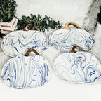 Blue White Marble Pumpkin Serving Platters Set of 2 With Gold Stem BandsCo Straps
