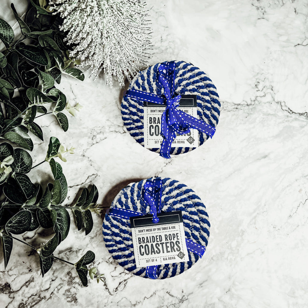 Black Braided Coaster Set 4-Pack Candy Cane Stripe Coasters Table Protectors BandsCo Straps