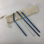 Reusable Stainless Steel Straw Set 6 Piece With Cleaning Brush Cotton Linen Bag Eco Gift BandsCo Straps