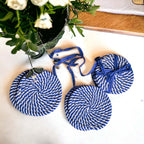 Blue Braided Holiday Coaster Set 4 Pack Candy Cane Stripe Table Protectors Absorbent Drink Mats BandsCo Straps