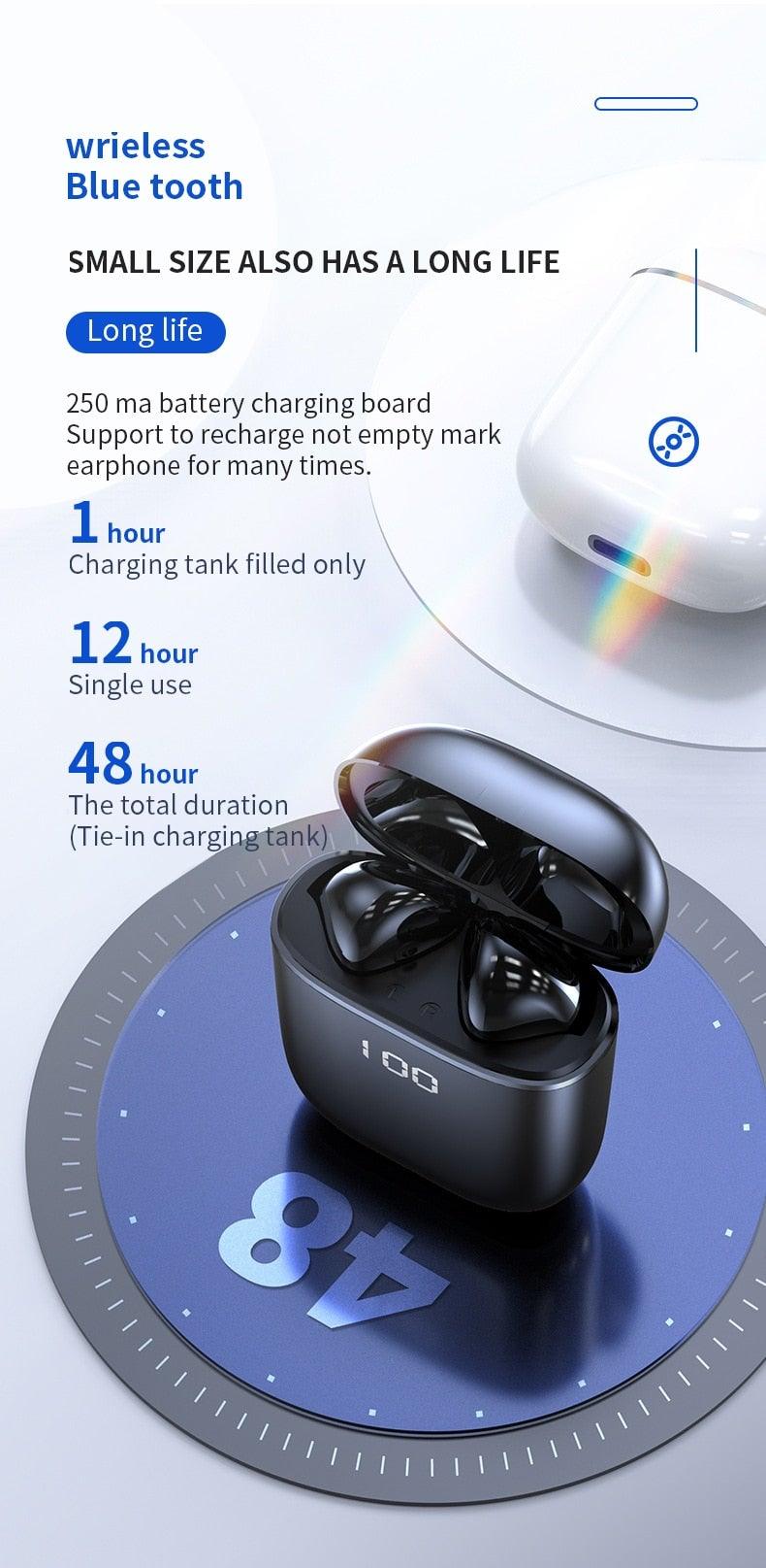 Bluetooth 5.0 Earphones LED Charging Box Wireless Headphone 9D Stereo Sound Sports Waterproof Earbuds Headsets With Microphone Wearable Wireless Clear Calls Music Headphones Immersive Sound 12 Hours Single Playtime HiFi Quality Stereo Sound Stevvex