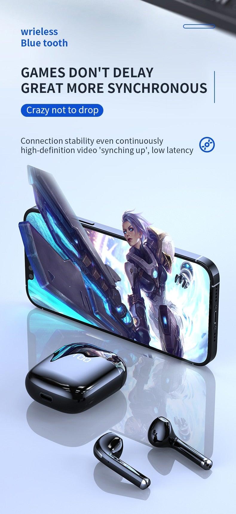 Bluetooth 5.0 Earphones LED Charging Box Wireless Headphone 9D Stereo Sound Sports Waterproof Earbuds Headsets With Microphone Wearable Wireless Clear Calls Music Headphones Immersive Sound 12 Hours Single Playtime HiFi Quality Stereo Sound Stevvex