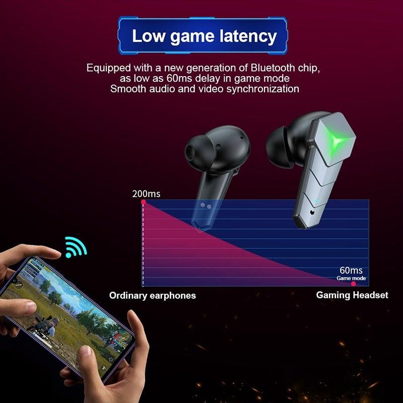Bluetooth 5.0 RGB Yellow Gaming Earphones Low Latency Wireless Stereo Headphones Bass Earbuds With Mic Headphones Wearable Music Player HiFi Quality Sound Sport Earphones With Charging Case For Outdoor Running Gym Workout 65ms Stevvex