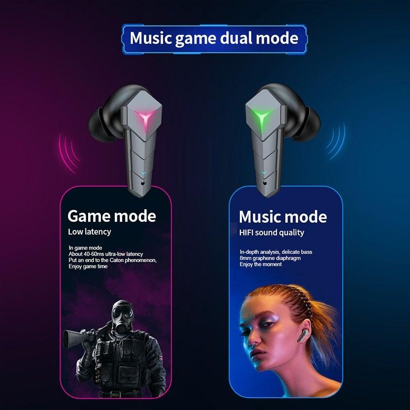 Bluetooth 5.0 RGB Yellow Gaming Earphones Low Latency Wireless Stereo Headphones Bass Earbuds With Mic Headphones Wearable Music Player HiFi Quality Sound Sport Earphones With Charging Case For Outdoor Running Gym Workout 65ms Stevvex