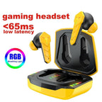 Bluetooth 5.0 RGB Yellow Gaming Earphones Low Latency Wireless Stereo Headphones Bass Earbuds With Mic Headphones Wearable Music Player HiFi Quality Sound Sport Earphones With Charging Case For Outdoor Running Gym Workout 65ms Stevvex