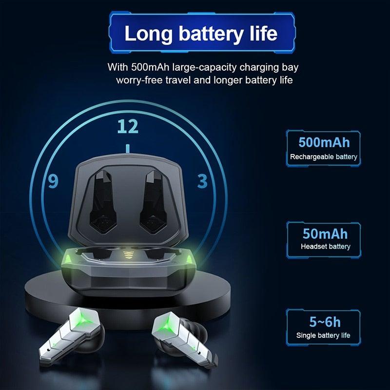 Bluetooth 5.0 RGB Yellow Gaming Earphones Low Latency Wireless Stereo Headphones Bass Earbuds With Mic Headphones Wearable Music Player HiFi Quality Sound Sport Earphones With Charging Case For Outdoor Running Gym Workout 65ms Stevvex