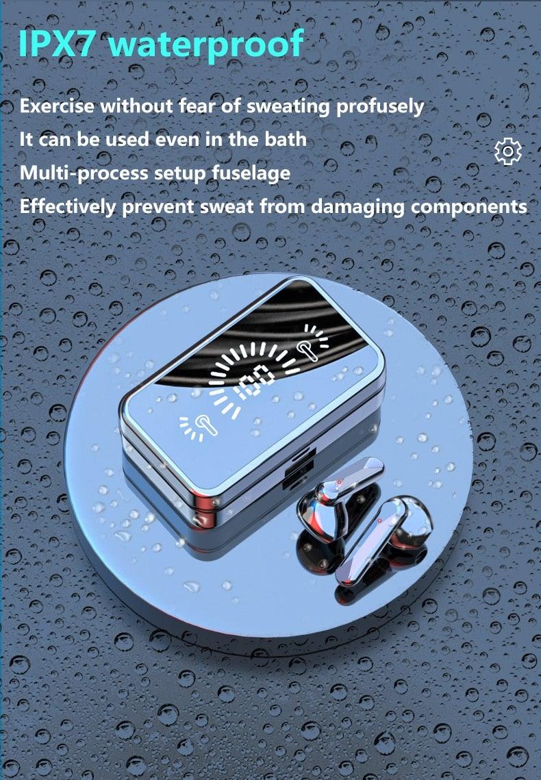 Bluetooth 5.1 Wireless Headphones  Waterproof Sports Workout Earphones With Microphone Bluetooth In Ear Headphones Wireless Headset Quality Deep Bass Soft Earmuffs  Light Weight Built-in Microphone Charging Box 3500mAh Stevvex