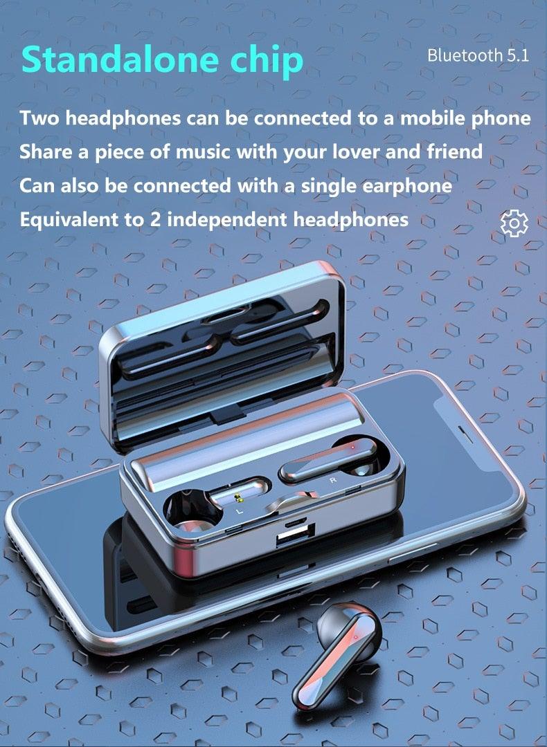 Bluetooth 5.1 Wireless Headphones  Waterproof Sports Workout Earphones With Microphone Bluetooth In Ear Headphones Wireless Headset Quality Deep Bass Soft Earmuffs  Light Weight Built-in Microphone Charging Box 3500mAh Stevvex