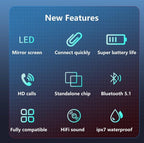 Bluetooth 5.1 Wireless Headphones  Waterproof Sports Workout Earphones With Microphone Bluetooth In Ear Headphones Wireless Headset Quality Deep Bass Soft Earmuffs  Light Weight Built-in Microphone Charging Box 3500mAh Stevvex