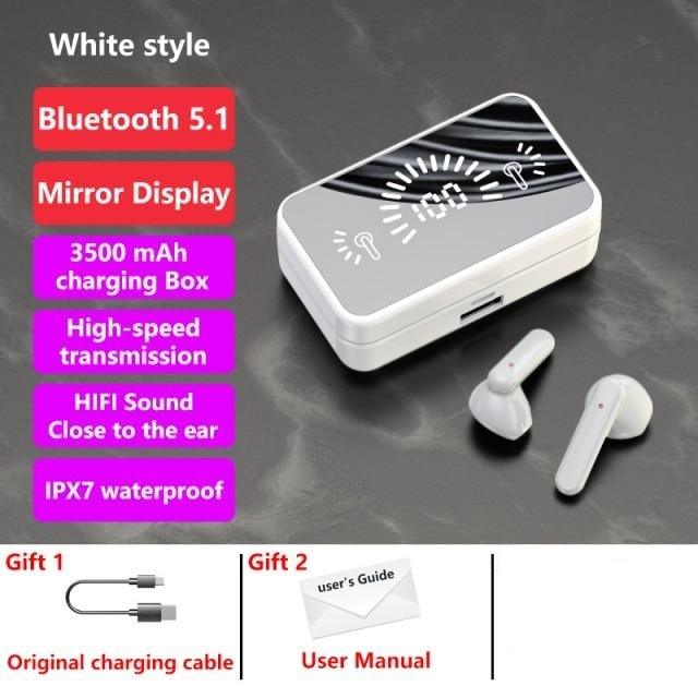Bluetooth 5.1 Wireless Headphones  Waterproof Sports Workout Earphones With Microphone Bluetooth In Ear Headphones Wireless Headset Quality Deep Bass Soft Earmuffs  Light Weight Built-in Microphone Charging Box 3500mAh Stevvex