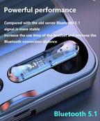 Bluetooth 5.1 Wireless Headphones  Waterproof Sports Workout Earphones With Microphone Bluetooth In Ear Headphones Wireless Headset Quality Deep Bass Soft Earmuffs  Light Weight Built-in Microphone Charging Box 3500mAh Stevvex