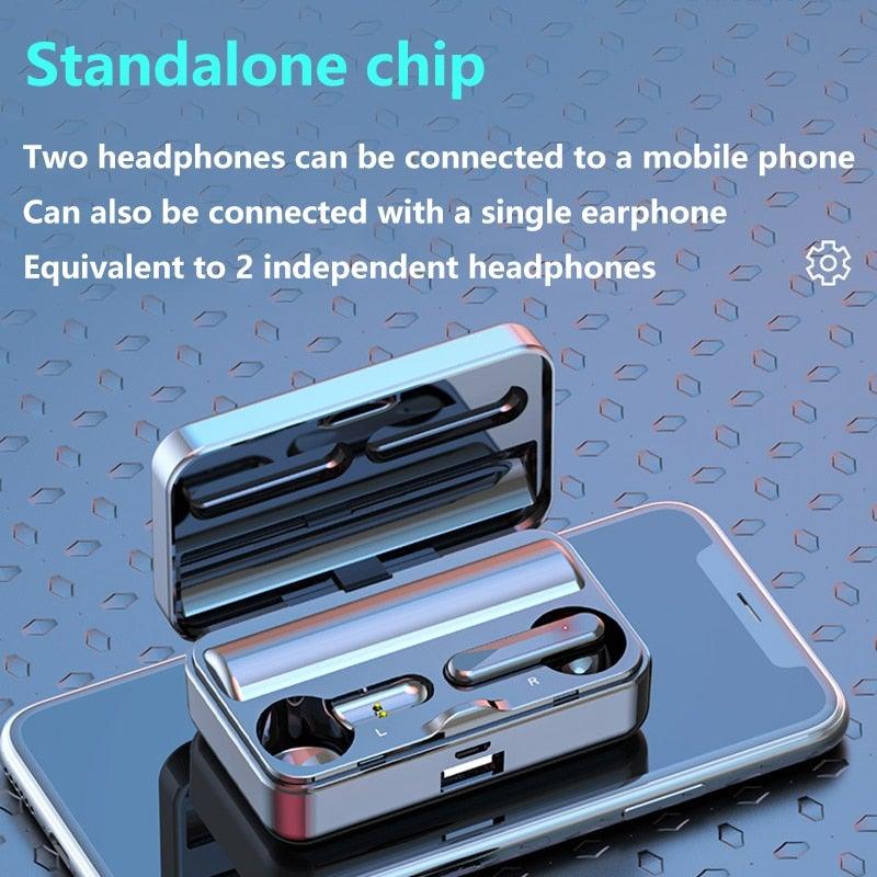 Bluetooth 5.1 Wireless Headphones  Waterproof Sports Workout Earphones With Microphone Bluetooth In Ear Headphones Wireless Headset Quality Deep Bass Soft Earmuffs  Light Weight Built-in Microphone Charging Box 3500mAh Stevvex