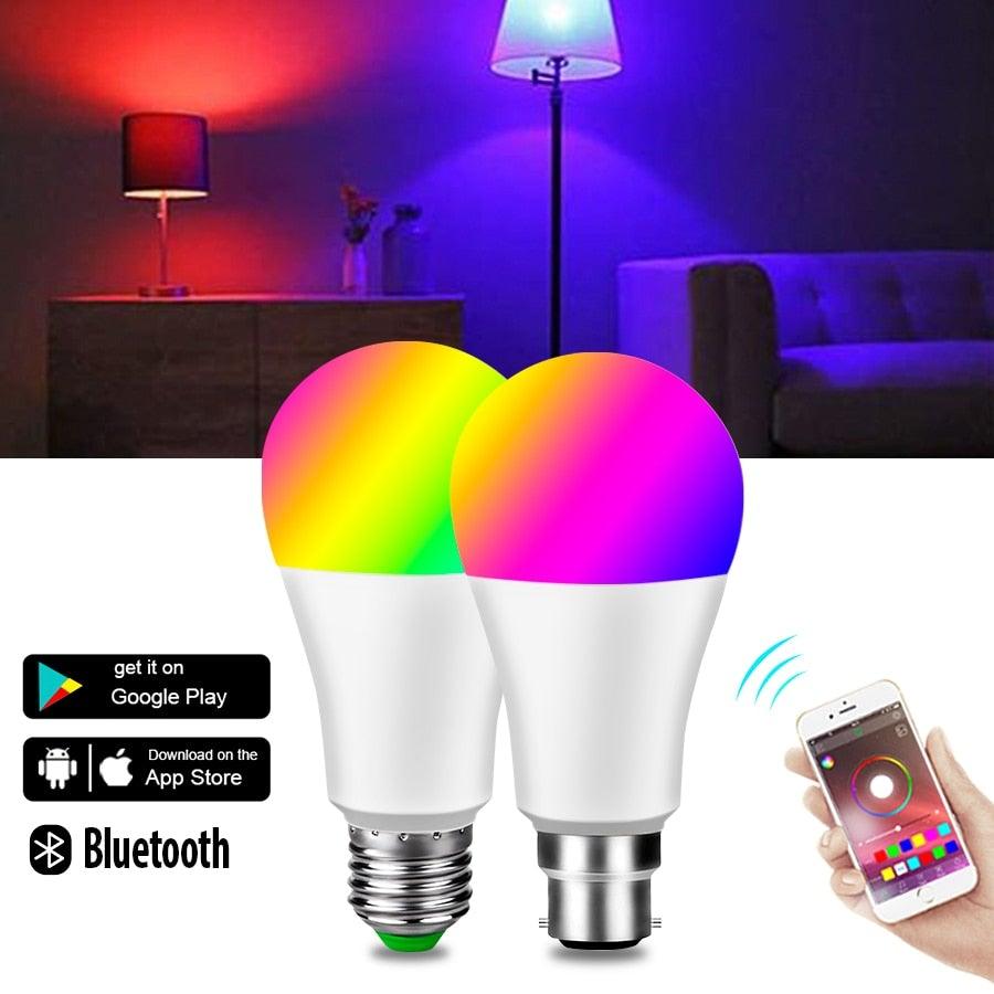 Bluetooth E27 LED Bulb RGB Smart Light Bulbs 15W B22 RGBW RGBWW Lampada Colorful Dimmable Phone APP Control LED Lamp For Home WiFi & Bluetooth 5.0, Compatible w/ Alexa & Google Without Hub, Dimmable, Music Sync, Schedules, Color Changing Light Bulb RGBW Stevvex