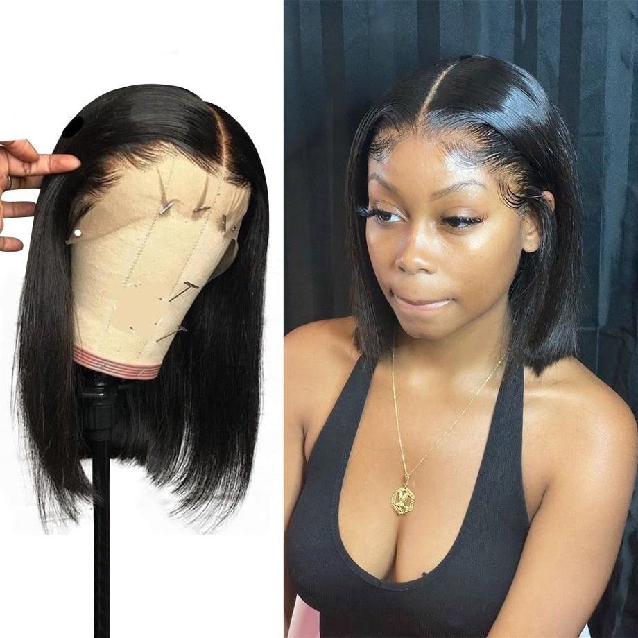 Bob Wig Short Lace Front Human Hair Wigs For Women Brazilian Bone Straight Frontal Wig Short Pixie Cut Human Hair Wigs For Black Women Gifts for Girlfriends Stevvex