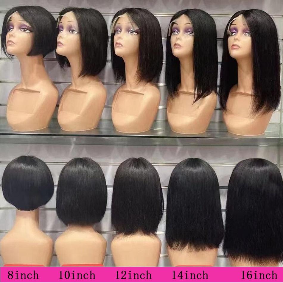 Bob Wig Short Lace Front Human Hair Wigs For Women Brazilian Bone Straight Frontal Wig Short Pixie Cut Human Hair Wigs For Black Women Gifts for Girlfriends Stevvex