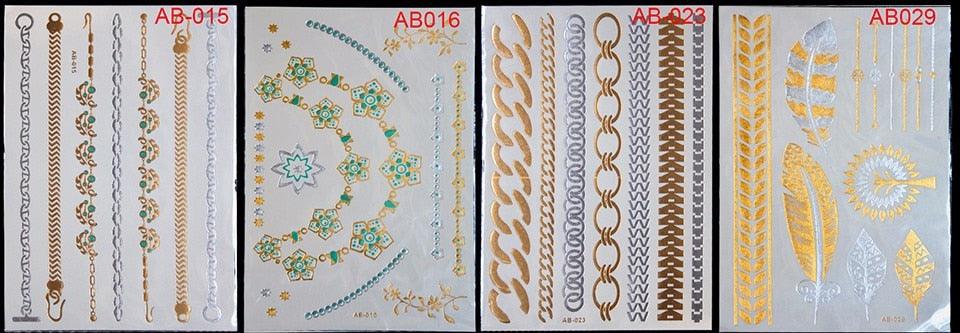Body Tattoo Art Painting Stickers Glitter Gold Silver Temporary Waterproof Nontoxic Long Lasting Tattoos Stevvex