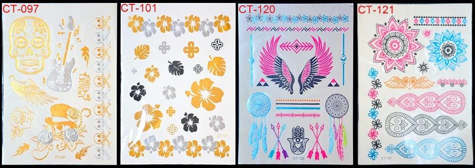Body Tattoo Art Painting Stickers Glitter Gold Silver Temporary Waterproof Nontoxic Long Lasting Tattoos Stevvex