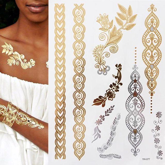 Body Tattoo Art Painting Stickers Glitter Gold Silver Temporary Waterproof Nontoxic Long Lasting Tattoos Stevvex