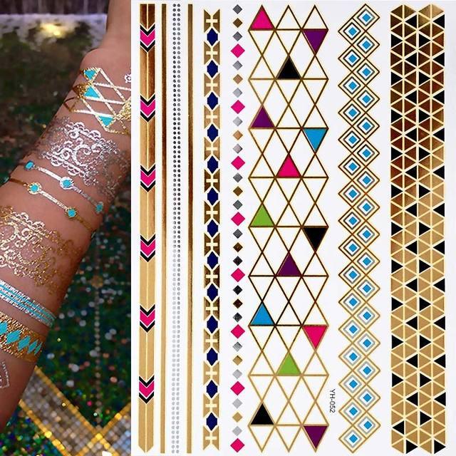 Body Tattoo Art Painting Stickers Glitter Gold Silver Temporary Waterproof Nontoxic Long Lasting Tattoos Stevvex
