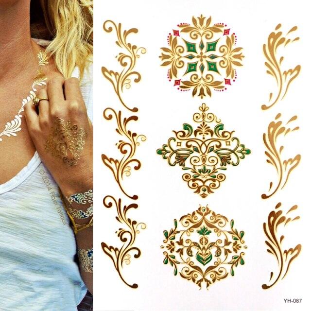 Body Tattoo Art Painting Stickers Glitter Gold Silver Temporary Waterproof Nontoxic Long Lasting Tattoos Stevvex
