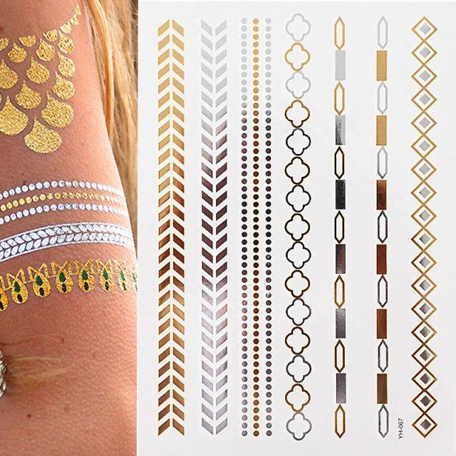 Body Tattoo Art Painting Stickers Glitter Gold Silver Temporary Waterproof Nontoxic Long Lasting Tattoos Stevvex