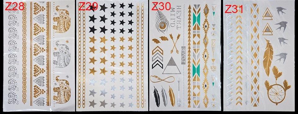 Body Tattoo Art Painting Stickers Glitter Gold Silver Temporary Waterproof Nontoxic Long Lasting Tattoos Stevvex