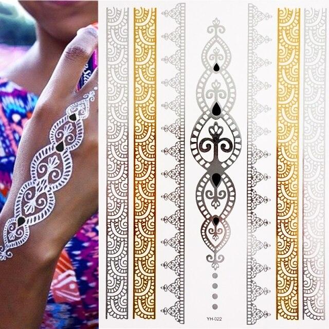 Body Tattoo Art Painting Stickers Glitter Gold Silver Temporary Waterproof Nontoxic Long Lasting Tattoos Stevvex